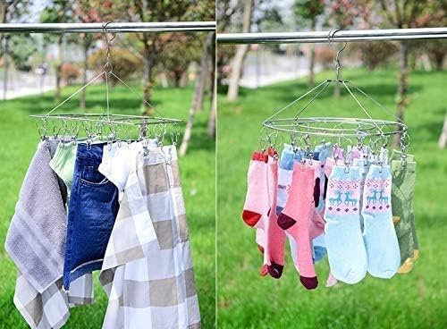 2 Pack Large Collapsible Clothes Drying Hanger, Stainless Steel Metal Laundry Drying Rack for Sock, Diapers, Underwear, Lingerie, Hat, Mask and Herbs (Total 104 Clips)
