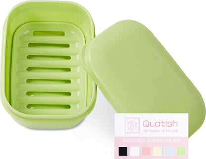 Quatish Leakproof Soap Dish with Lid & Draining Layer, Shatterproof Travel Bar Soap Holder Case Container, Portable Travel Size Toiletries Essentials for Camping, Gym, Bathroom, Black