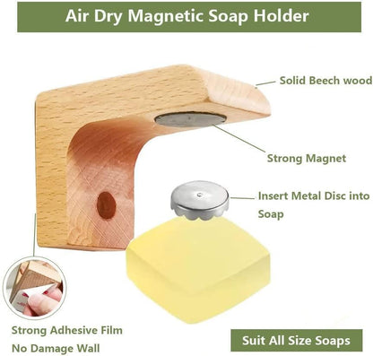 2sets Wood Magnetic Bar Soap Holder for Shower Wall,Magnet Air Dry Soap Saver Self Draining, Eco-Friendly Wooden Soap Dish for Soaps & Beard Shampoo Bars