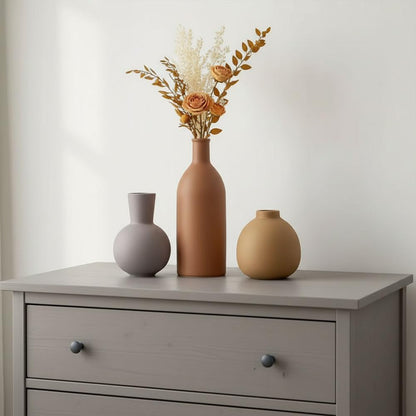 Ceramic Vase Set of 3 - Small Modern Minimalist Ceramic Bud Vases for Home Decor - Boho Aesthetic Flower Vases for Desk, Shelf & Table, Mantle, Bookshelf (Cute & Versatile) (Neutral Mix)