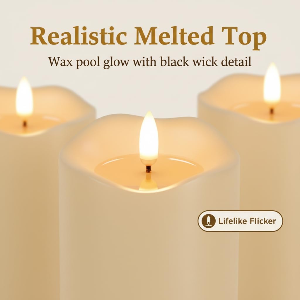 ANGELLOONG Flickering Flameless Candles, Realistic Battery Operated Candles with Remote and Timer, Set of 3 LED Candles for Room Fall Home Wedding Decor Centerpieces Table Party Valentines Decorations
