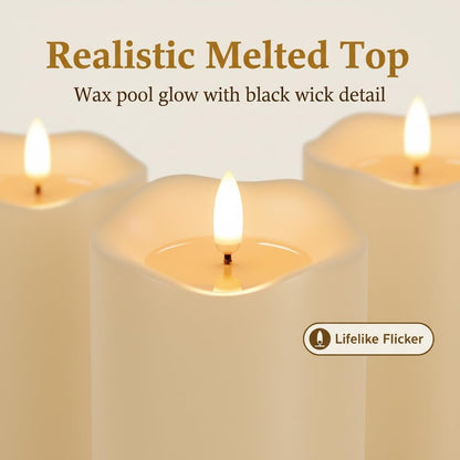 ANGELLOONG Flickering Flameless Candles, Realistic Battery Operated Candles with Remote and Timer, Set of 3 LED Candles for Room Fall Home Wedding Decor Centerpieces Table Party Valentines Decorations