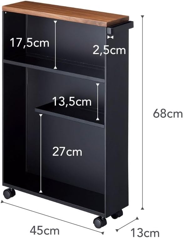 Yamazaki Home Slim Rolling Storage Cart – Narrow Bathroom Storage Cabinet With Handle, Slim Bathroom Storage Cart With Wheels, Easy Assembly, Steel + Wood, White, 27" - Steel -