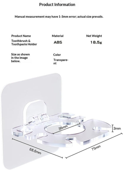 Wall Mounted Toothbrush Holder 2 Pack, No Drill Self Adhesive 6 Slots Clear Waterproof Bathroom Organizer for Electric Toothbrush