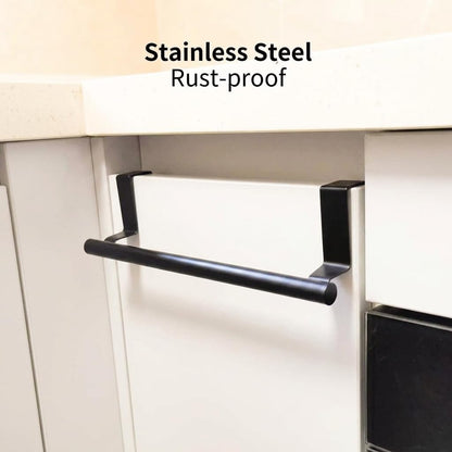 Cabinet Door Towel Bar, Kitchen Towel Holder, Matte Black 2 Pack | Extended Anti-Slip Arm, EVA Scratch Guard Pads, No-Drill Install, Stainless Steel Dish Towel Holder, Kitchen Towel Rack