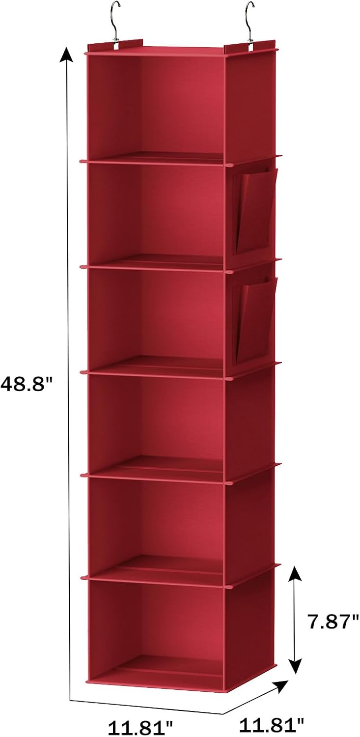 YOUDENOVA Hanging Closet Organizer, 6-Shelf Closet Hanging Storage Shelves, 2 Packs, Grey