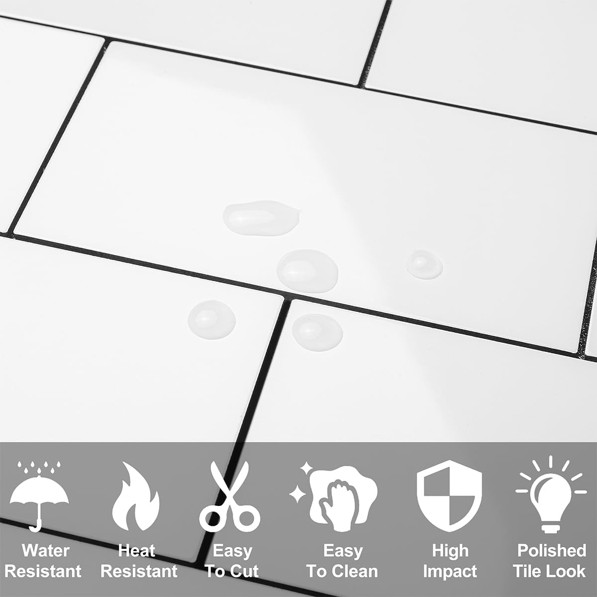 DICOFUN 10-Sheet Polished White Thick PVC Peel and Stick Backsplash, Ceramic Look Subway Tile White Kitchen Backsplash Peel and Stick Wall Tiles