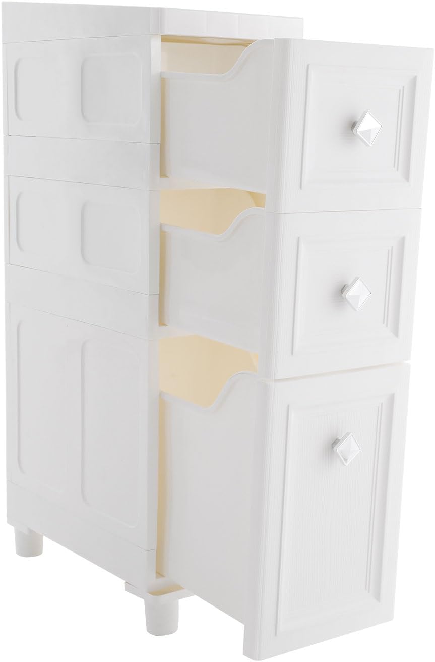 4 Drawer Narrow Floor Cabinet,4 Tier Plastic Slim Storage Cabinet with Drawers,Rolling Storage Cart with Drawers for Small Space,Bathroom,Living Room(8.7" W)
