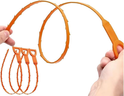 Drain Snake Hair Clog Remover Tool, Orange, Plastic, 20 Inch, Flexible Design for Toilet, Sink, Floor Drain, 3 Pack