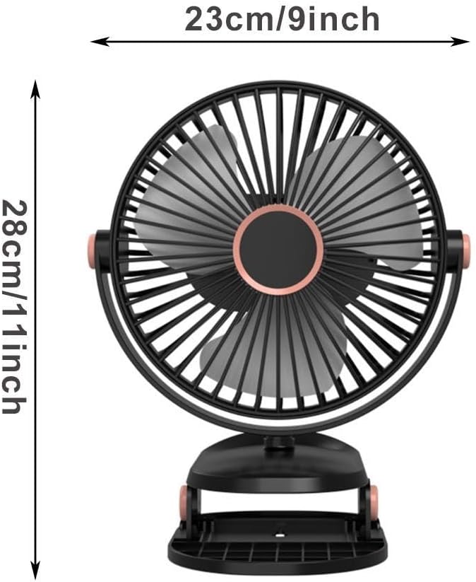 Compact USB Rechargeable Clip on Fan, 6 Inches Portable Personal Fan for Outdoors, Car Seat, Gym - Black