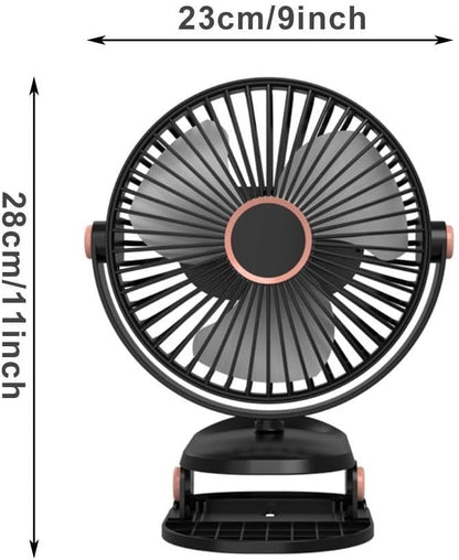 Compact USB Rechargeable Clip on Fan, 6 Inches Portable Personal Fan for Outdoors, Car Seat, Gym - Black