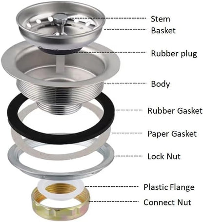 3.5" Kitchen Sink Deep Cup Drain Strainer with Rustproof Gasket | 304 stainless steel| Deep cup holds more debris| Leak-proof rubber gasket | Fit 3.5" standard kitchen sinks with mounting nut