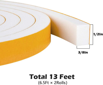 ToLanbbt White Door Window Weather Stripping Self Adhesive Foam Tape High Density Foam Sealing Strip Window Insulation Weatherproof Gasket Tape for Doors and Windows (1/2" W X 1/8" T X 16.5')