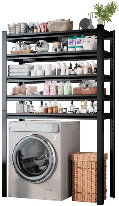 Over Washer and Dryer Shelves, Laundry Room Shelves Adjustable Metal Heavy Duty Freestanding Storage Shelves, Washing Machine Rack for Organization and Storage, Black (Black, 63''H*35.43''W*11.81''D)