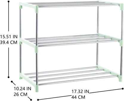 3-Tier Stackable Small Shoe Rack, Lightweight Shoe Shelf Storage Organizer for Entryway, Hallway and Closet(Black)