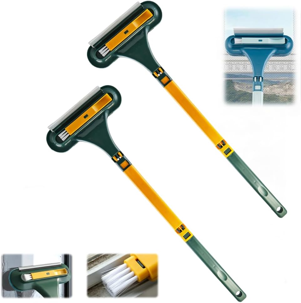 Window Screen Cleaning Brush, 2026 New 2 in 1 Window Screen Cleaner Tool with Squeegee, Mesh Screen Cleaner, Multi-Purpose Cleaning Brush for Patio Door Porch Screens (Blue)