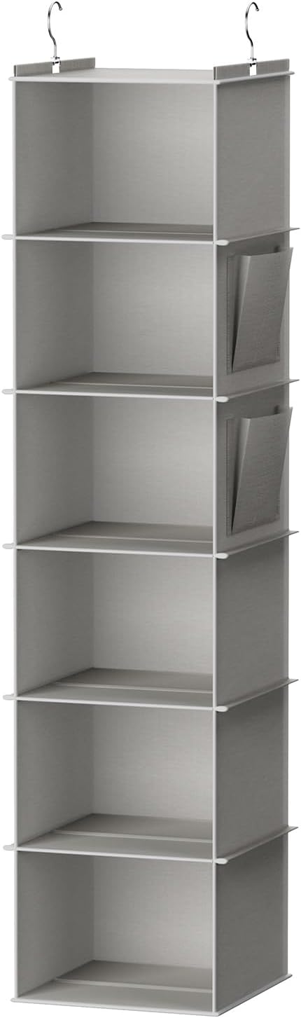 YOUDENOVA Hanging Closet Organizer, 6-Shelf Closet Hanging Storage Shelves, 2 Packs, Grey
