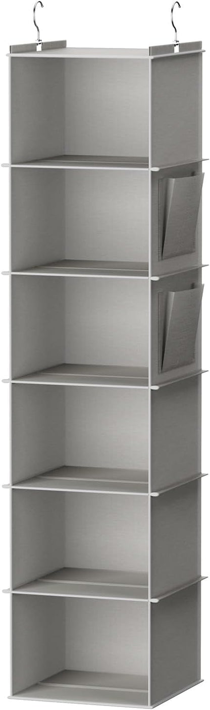 YOUDENOVA Hanging Closet Organizer, 6-Shelf Closet Hanging Storage Shelves, 2 Packs, Grey