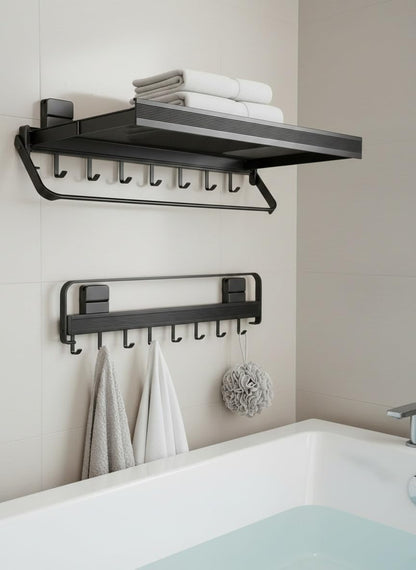 Indoor Clothes Drying Rack Foldable,Wall Mounted Retractable | with Foldable Towel Bar,6 Movable Hooks and Underwear Drying Net