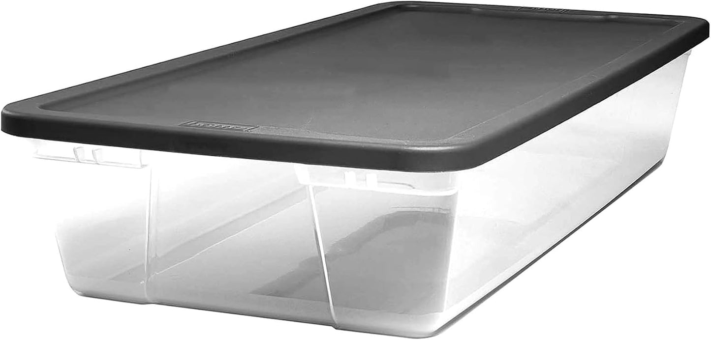 HOMZ 2-Pack Snaplock, Small Clear Plastic Storage Organizer Bins w/ Lids, 28 Quart, Gray - Stackable Container Boxes for Bedroom, Bathroom, Garage, and Office Organization
