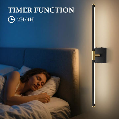 SAIMAND Wall Sconces Set of 2 Battery Operated, Wireless USB Rechargeable Wall Lights with Remote Control, 360° Rotation, 8000mAh LED Dimmable Picture Lamp for Living Room,Bedroom,Hallway (30in Black)