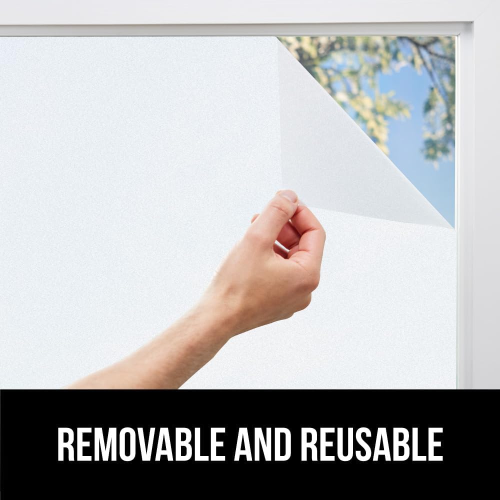 Gorilla Guard Window Privacy Film, Removable Two Way Sun Blocking, Reusable No Residue Stickers, Strong Static Clings to Glass Windows, Decorative Bathroom Door Coverings, 17.5 x 78.7 Inch, Frosted