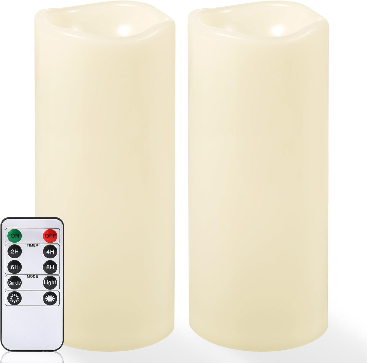 NURADA Large Waterproof Flameless Candles 6" 8" 10" x 4" - Outdoor Indoor LED Pillar Flickering Candle Battery Operated with Timer Remote for Patio Porch Lanterns - Ivory White Set of 3