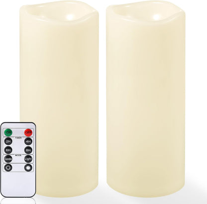 NURADA Large Waterproof Flameless Candles 6" 8" 10" x 4" - Outdoor Indoor LED Pillar Flickering Candle Battery Operated with Timer Remote for Patio Porch Lanterns - Ivory White Set of 3