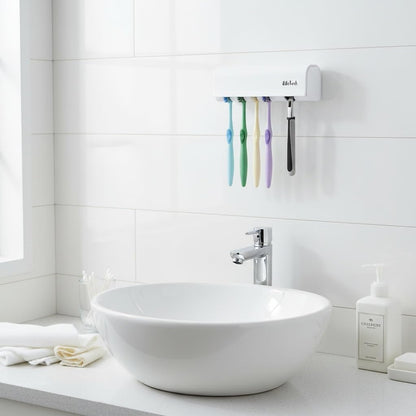 Dustproof Toothbrush Holder with Cover, Wall Mounted 5 Slots | Fits Electric Toothbrushes, Strong Peel, Stick Adhesive, Smooth Tile, Glass, Marble, Shower, RV