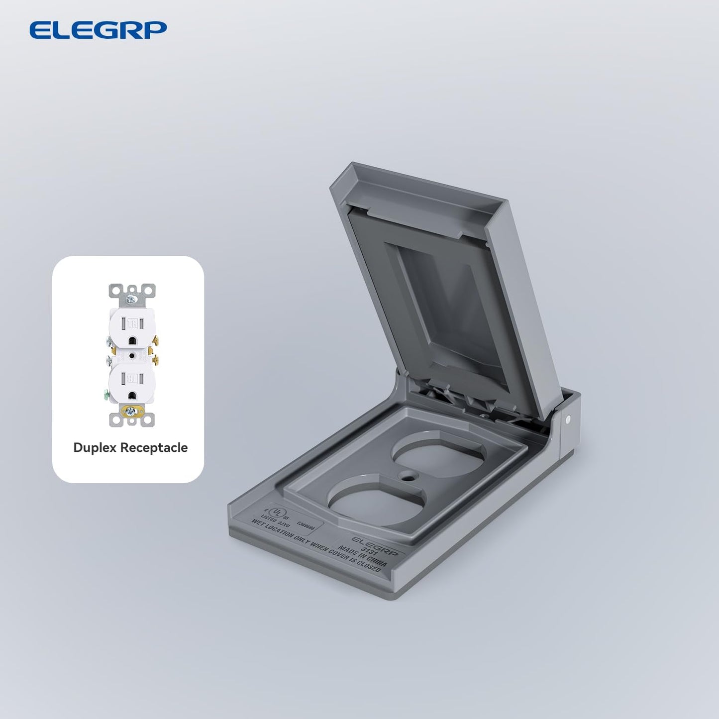 ELEGRP Horizontal Outdoor Cover for Duplex Receptacles, 2-Hole Weatherproof Wall Plate, Outdoor Electrical Outlet Cover, Standard Size 1-Gang 4.55” x 3.02”, Thermoplastic, 1 Pack, Grey