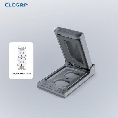 ELEGRP Horizontal Outdoor Cover for Duplex Receptacles, 2-Hole Weatherproof Wall Plate, Outdoor Electrical Outlet Cover, Standard Size 1-Gang 4.55” x 3.02”, Thermoplastic, 1 Pack, Grey