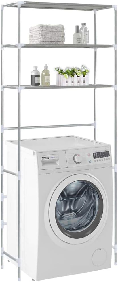 3-Tier Storage Rack Over Laundry Machine, Stainless Steel Over Washer Dryer Shelf, 27.2x11x66.5 Inches Black Organizer for Bathroom and Laundry Room