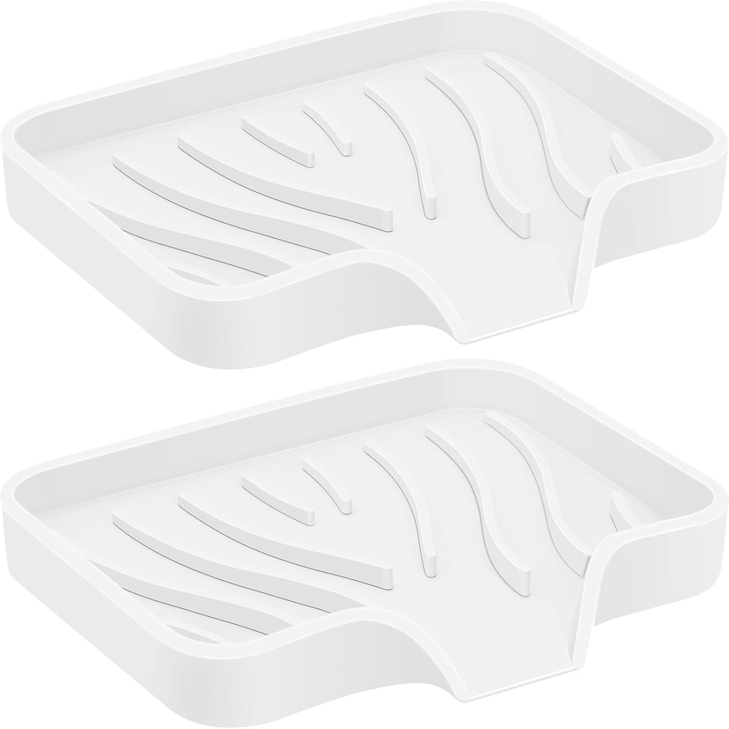 2PCS Self Draining Soap Holder,Spofit Silicone Soap Dish, Suitable for for Kitchen, Bathroom, Shower, Bath Tub,Soap Container (White)