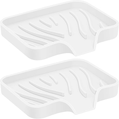 2PCS Self Draining Soap Holder,Spofit Silicone Soap Dish, Suitable for for Kitchen, Bathroom, Shower, Bath Tub,Soap Container (White)