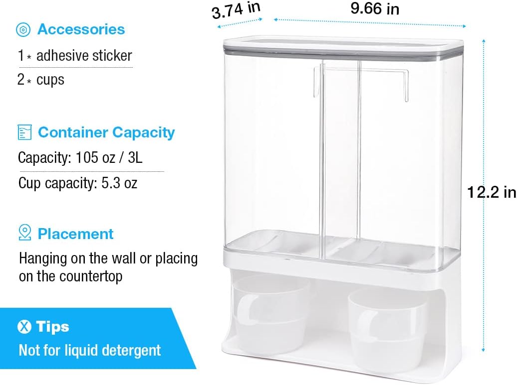 Laundry Dispenser, Wall Mounted Laundry Dispenser with 2 Cups, Laundry Container (105 oz)