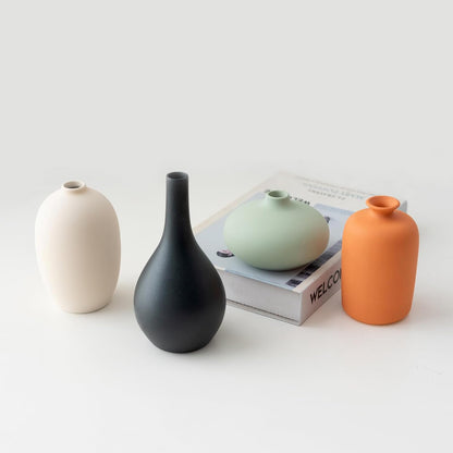 Small Ceramic Matte Vase Set 4 for Modern Home Decor Flower Decoration Office,Bookdesk, Bookshelf, Centerpieces, Tables, Living Room, Dining Table, Bedroom Shelf Entryway Ornament Gift