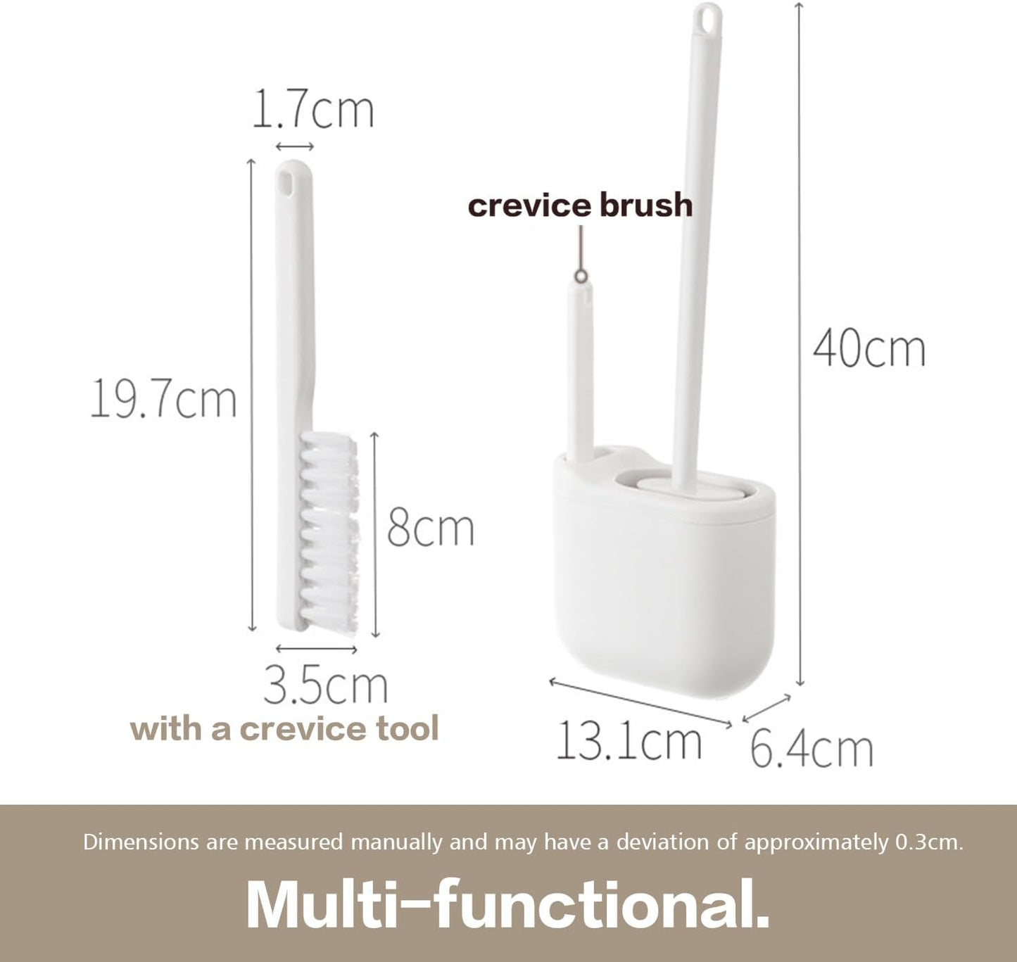 Silicone Toilet Brush Set with Corner Brush & Wall-Mounted Holder, No-Scratch Design with Drainage Holes, Adhesive Installation, White