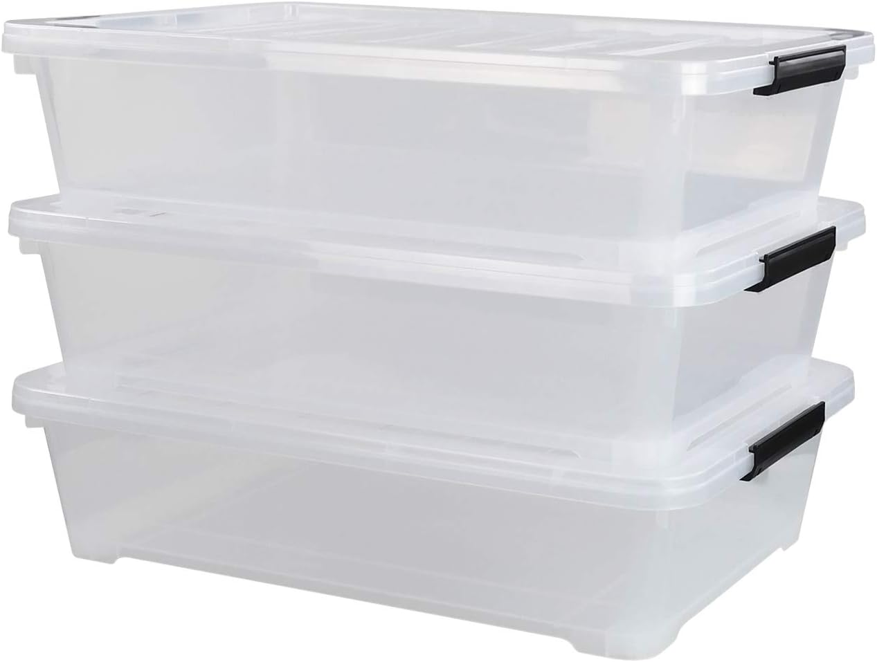 4-Pack 20 Quart Clear Under Bed Plastic Storage Bins with Wheels | Under Bed Storage Box, Locking Latch Lid, Easy-Glide Wheels, for Bedroom, Bathroom, Garage, and Office Organization