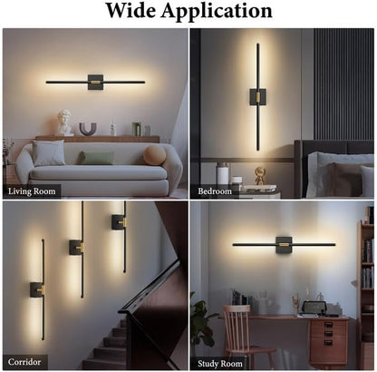 SAIMAND Wall Sconces Set of 2 Battery Operated, Wireless USB Rechargeable Wall Lights with Remote Control, 360° Rotation, 8000mAh LED Dimmable Picture Lamp for Living Room,Bedroom,Hallway (30in Black)