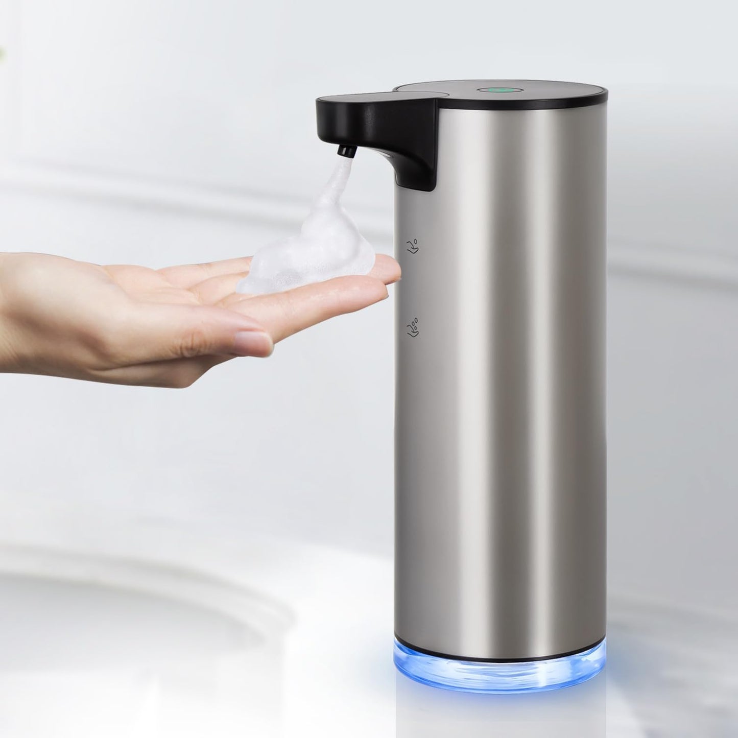 LAOPAO Automatic Soap Dispenser Foaming: Rechargeable Touchless Soap Dispenser Stainless Steel Foam Soap Dispenser for Bathroom Hand Soap Pump for Kitchen Xmas Gift, 9oz, White