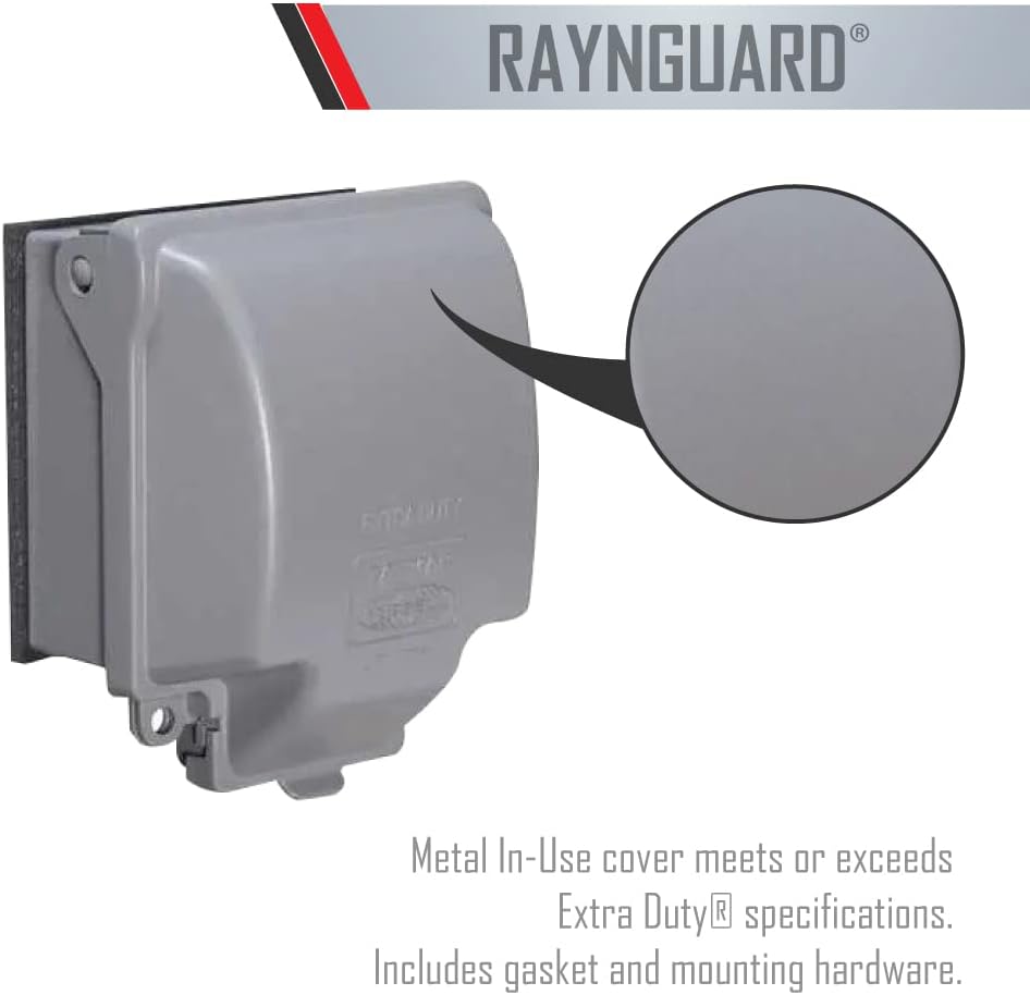TayMac MX3200 RaynGuard Extra Duty Metal Weatherproof in-Use Cover, 1-Gang, Gray, 3.55 x 3.37 x 6.12 inches
