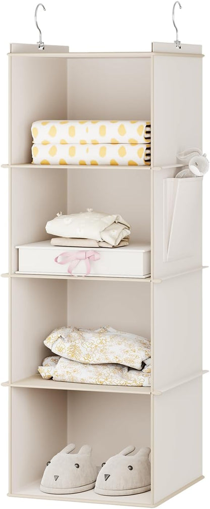 YOUDENOVA Hanging Closet Organizer, 4-Shelf Closet Hanging Storage Shelves, Grey
