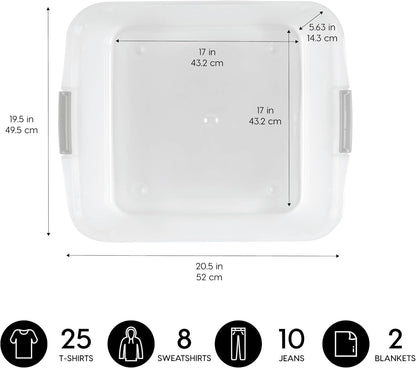 IRIS USA 33 Qt Plastic Under Bed Storage Organizer Bin Container with Secure Lids and Durable Black Buckles, Multi-Purpose for Clothes, Shoes, Clothing, and Bedding, Short, Clear, 3 Pack