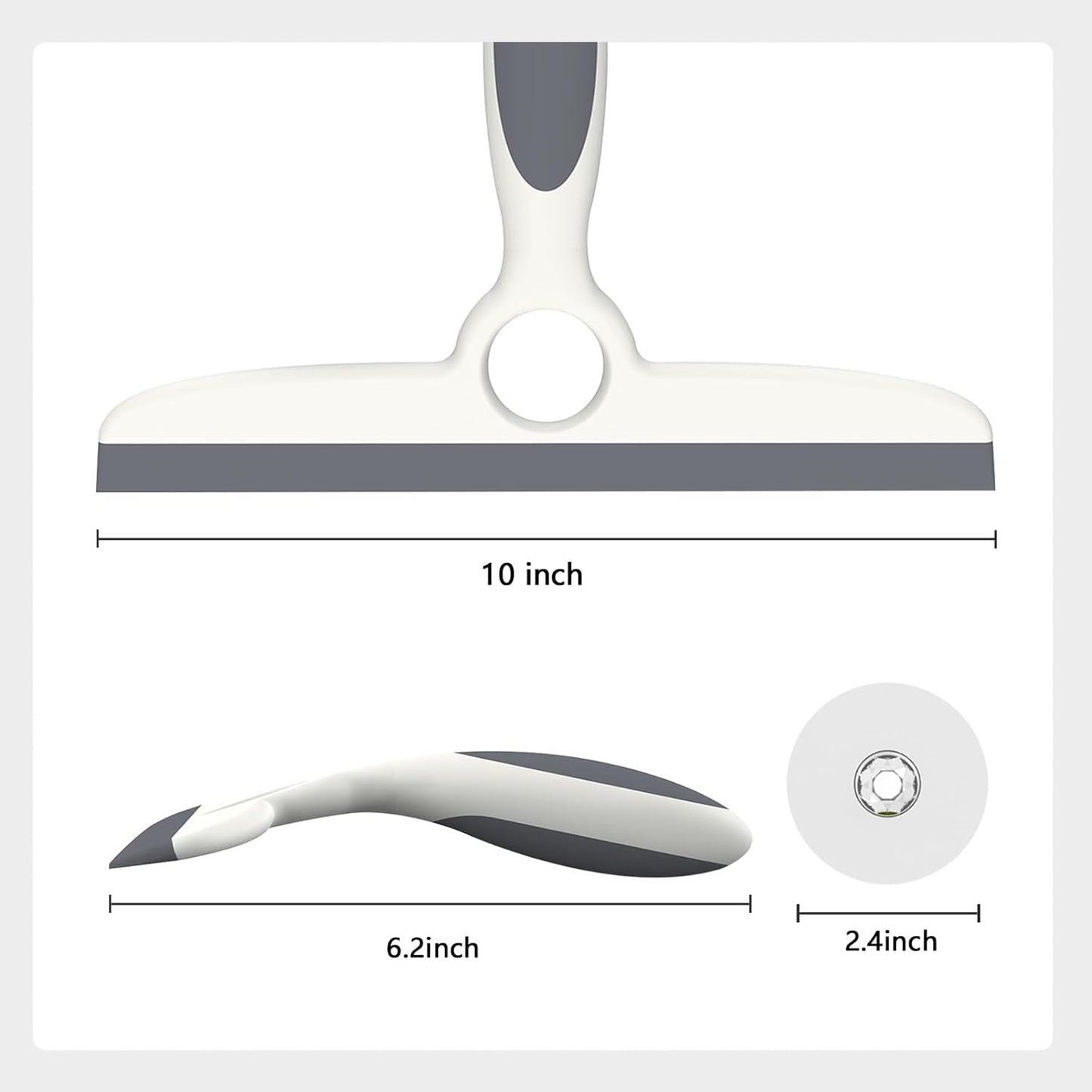 Shower Squeegee for Glass Doors & Walls - 10" Squeegee with Adhesive Hook - Pack of 2/Gray