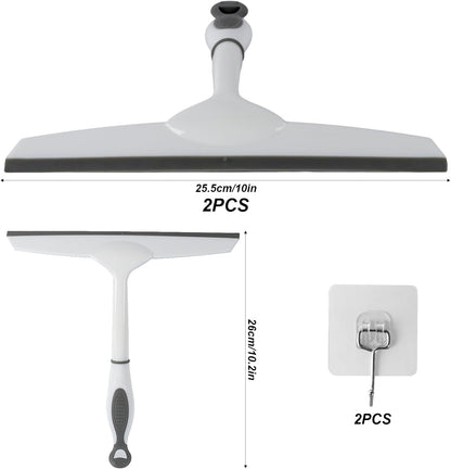 2 Pcs Shower Squeegee for Shower Glass Doors,Car Window Windshield Mirror Tile Cleaner Cleaning Wiper Squeegees Tool with Hook, Window Cleaning Shower Glass Squeegees