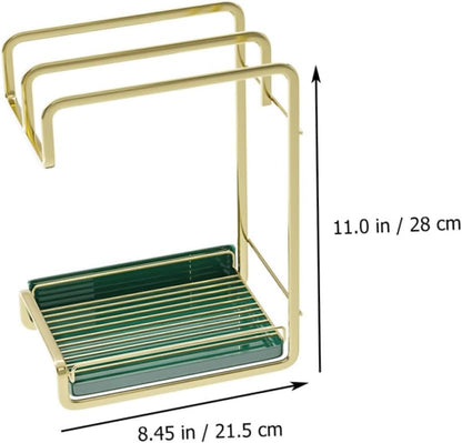 VICASKY Punch Wall Mounted Kitchen Drain Stand with Gold Iron Construction Multifunctional Storage Rack for Sponge and Cloth Space Saving Accessory for Organized Cleaning Tools