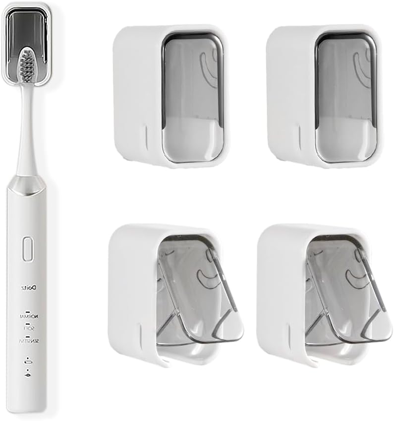 2PCS Toothbrush Holder Wall Mounted for Bathroom with Cover for Shower - with Toothpaste Clip - Single Slot Toothbrush Dispenser Storage Organizer for Travel with Detachable Design