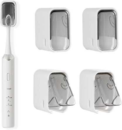 2PCS Toothbrush Holder Wall Mounted for Bathroom with Cover for Shower - with Toothpaste Clip - Single Slot Toothbrush Dispenser Storage Organizer for Travel with Detachable Design