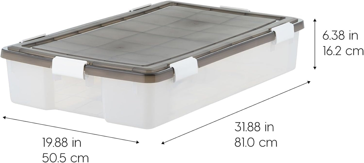 IRIS USA 33 Qt Plastic Under Bed Storage Organizer Bin Container with Secure Lids and Durable Black Buckles, Multi-Purpose for Clothes, Shoes, Clothing, and Bedding, Short, Clear, 3 Pack