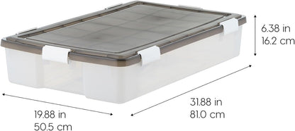 IRIS USA 33 Qt Plastic Under Bed Storage Organizer Bin Container with Secure Lids and Durable Black Buckles, Multi-Purpose for Clothes, Shoes, Clothing, and Bedding, Short, Clear, 3 Pack